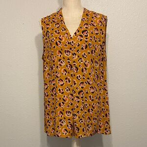 CAbi Mustard Yellow Animal Print Prowl Sunset Style 3792 Blouse Size XL